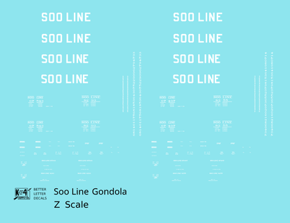 Soo Line 40 Ft, 52 Ft Gondolas White  - Decal - Choose Scale