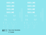 Soo Line 40 Ft, 52 Ft Gondolas White  - Decal - Choose Scale