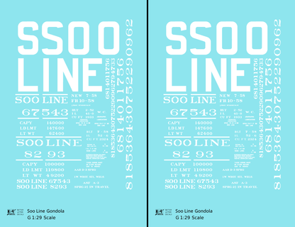 Soo Line 40 Ft, 52 Ft Gondolas White  - Decal - Choose Scale