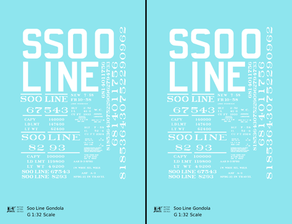 Soo Line 40 Ft, 52 Ft Gondolas White  - Decal - Choose Scale