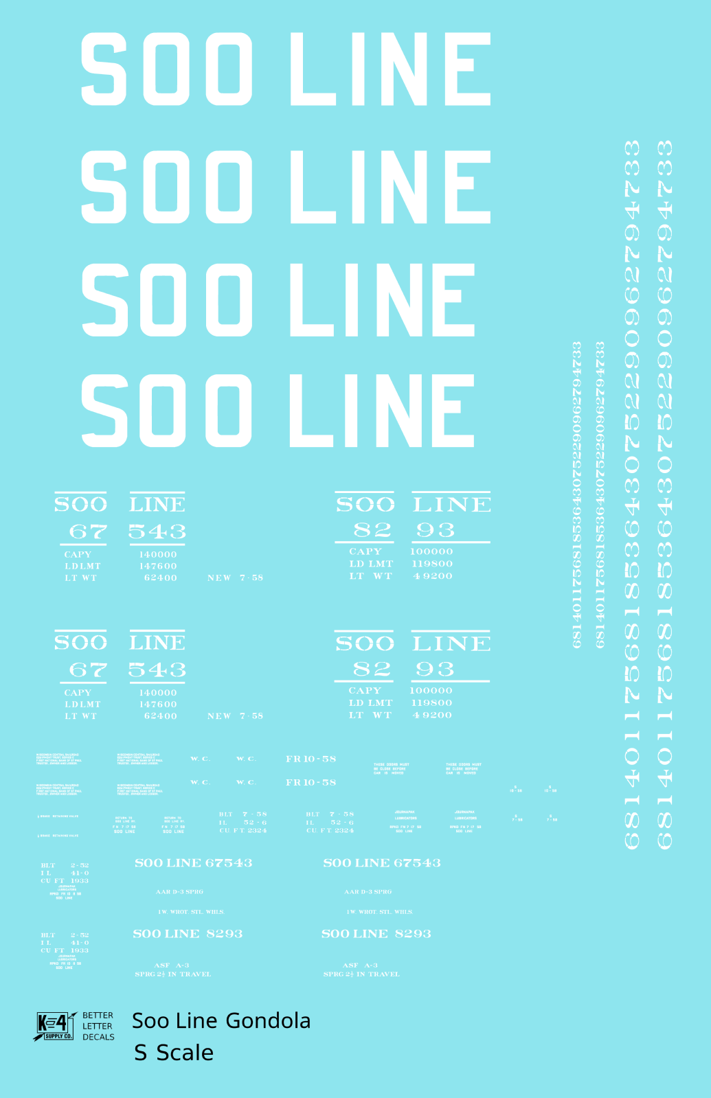 Soo Line 40 Ft, 52 Ft Gondolas White  - Decal - Choose Scale