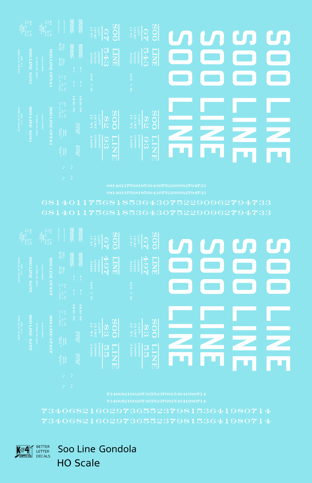 Soo Line 40 Ft, 52 Ft Gondolas White  - Decal - Choose Scale