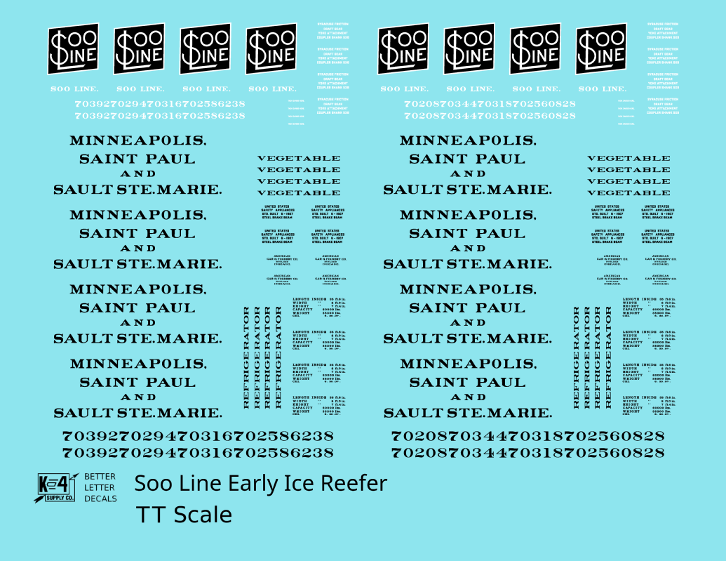 Soo Line Early Wood Ice Reefer Black  - Decal - Choose Scale