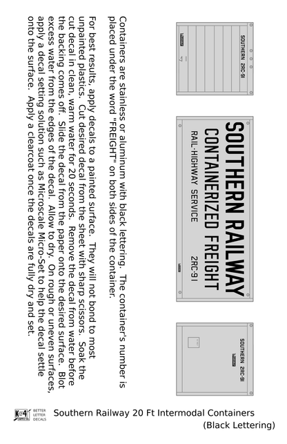 Southern Railway 20 Ft Intermodal Container Black  - Decal