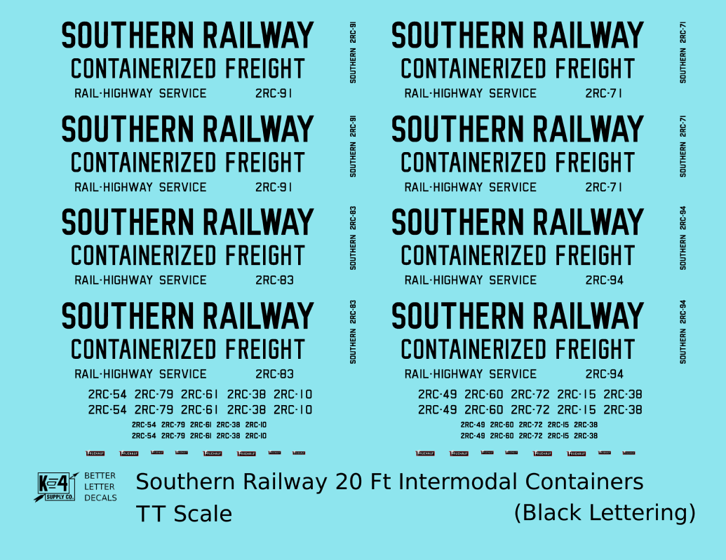 Southern Railway 20 Ft Intermodal Container Black  - Decal - Choose Scale