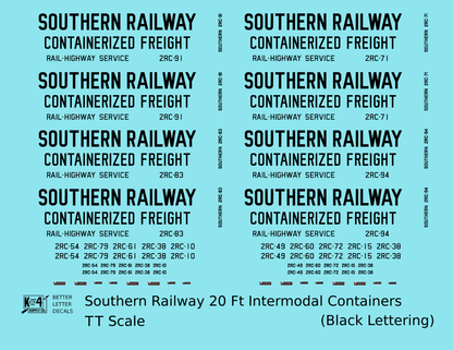 Southern Railway 20 Ft Intermodal Container Black  - Decal - Choose Scale