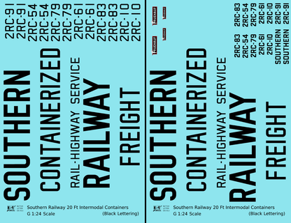 Southern Railway 20 Ft Intermodal Container Black  - Decal - Choose Scale