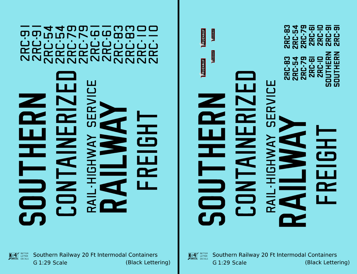 Southern Railway 20 Ft Intermodal Container Black  - Decal - Choose Scale