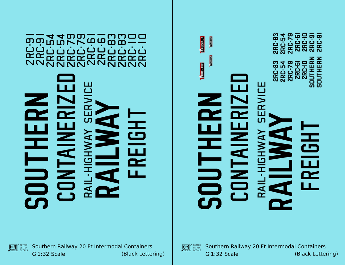 Southern Railway 20 Ft Intermodal Container Black  - Decal - Choose Scale