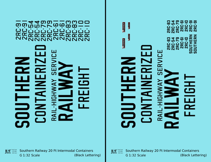 Southern Railway 20 Ft Intermodal Container Black  - Decal - Choose Scale