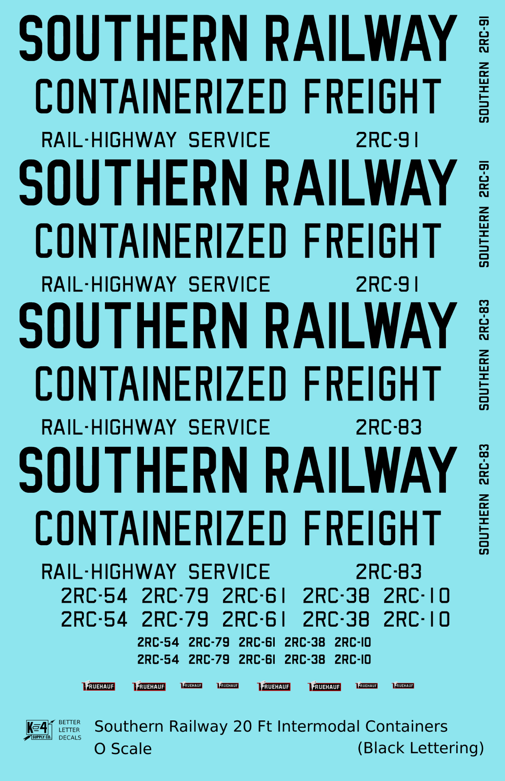 Southern Railway 20 Ft Intermodal Container Black  - Decal Sheet
