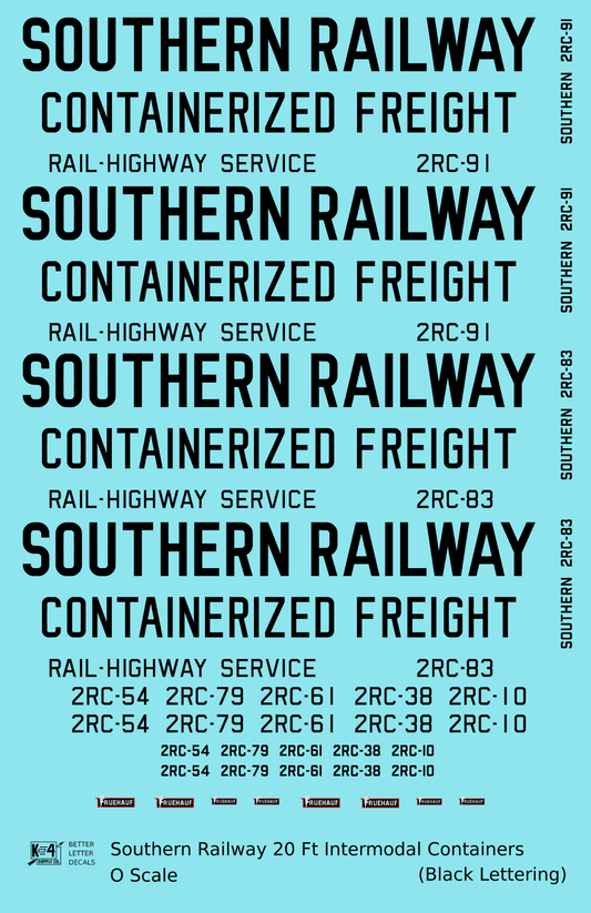Southern Railway 20 Ft Intermodal Container Black  - Decal Sheet