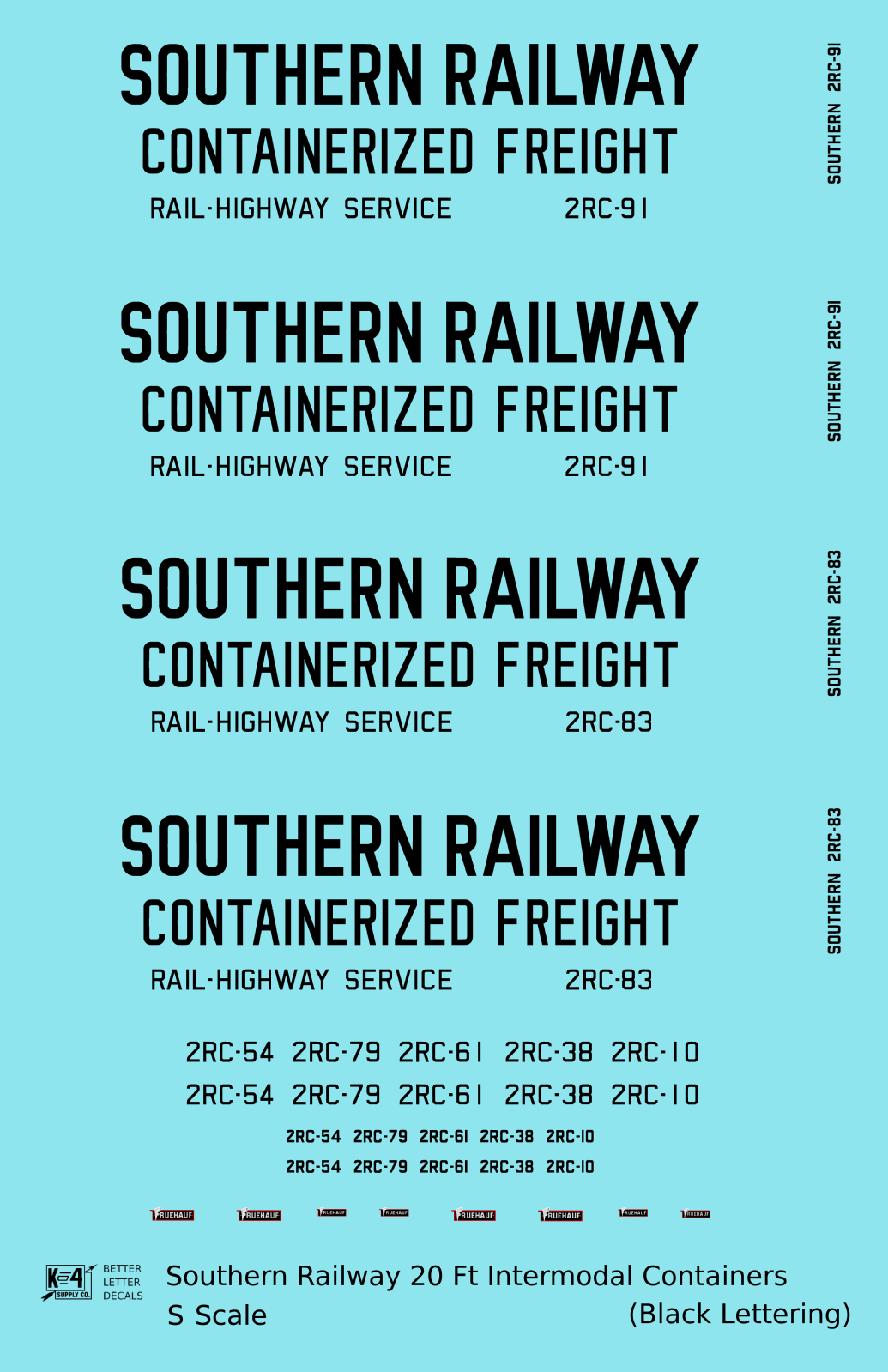 Southern Railway 20 Ft Intermodal Container Black  - Decal - Choose Scale