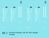 Southern Railway 100 Ton Twin Hopper White  - Decal - Choose Scale