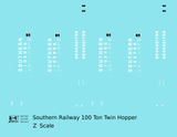 Southern Railway 100 Ton Twin Hopper White  - Decal - Choose Scale