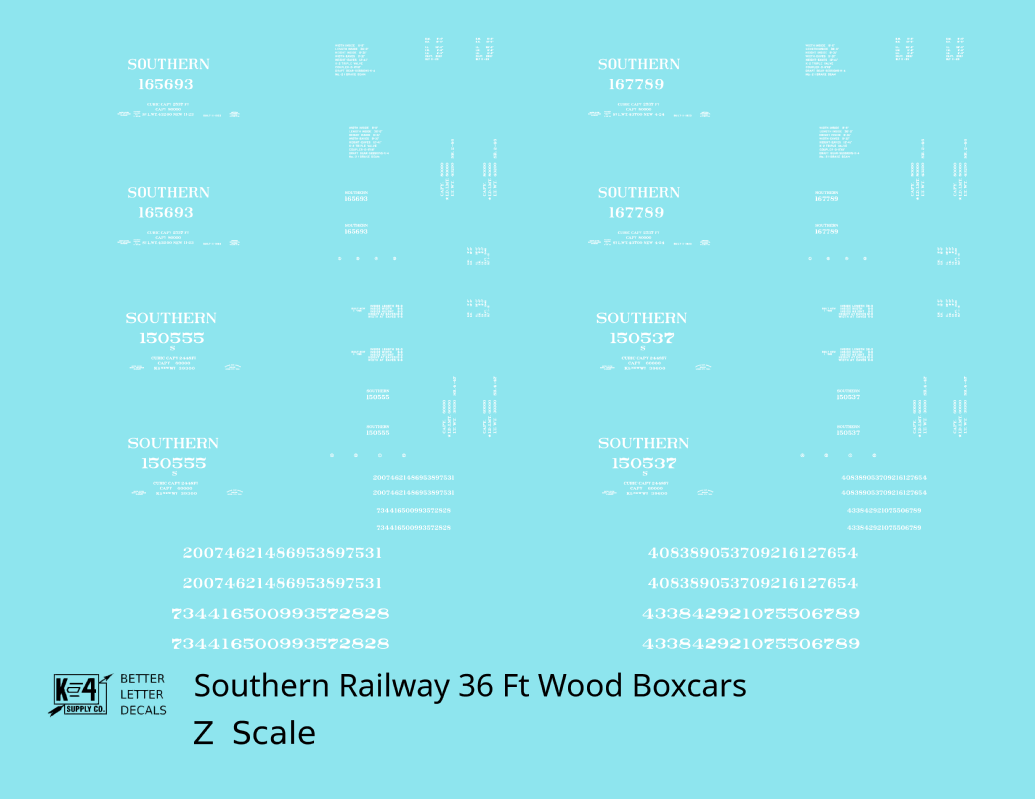 Southern Railway 36 Ft Wood Boxcar White  - Decal - Choose Scale