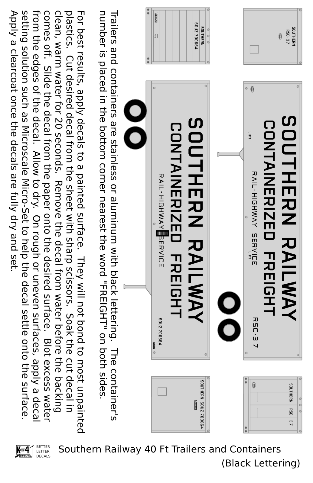Southern Railway 40 Ft Semi Trailer Or Intermodal Container Black  - Decal