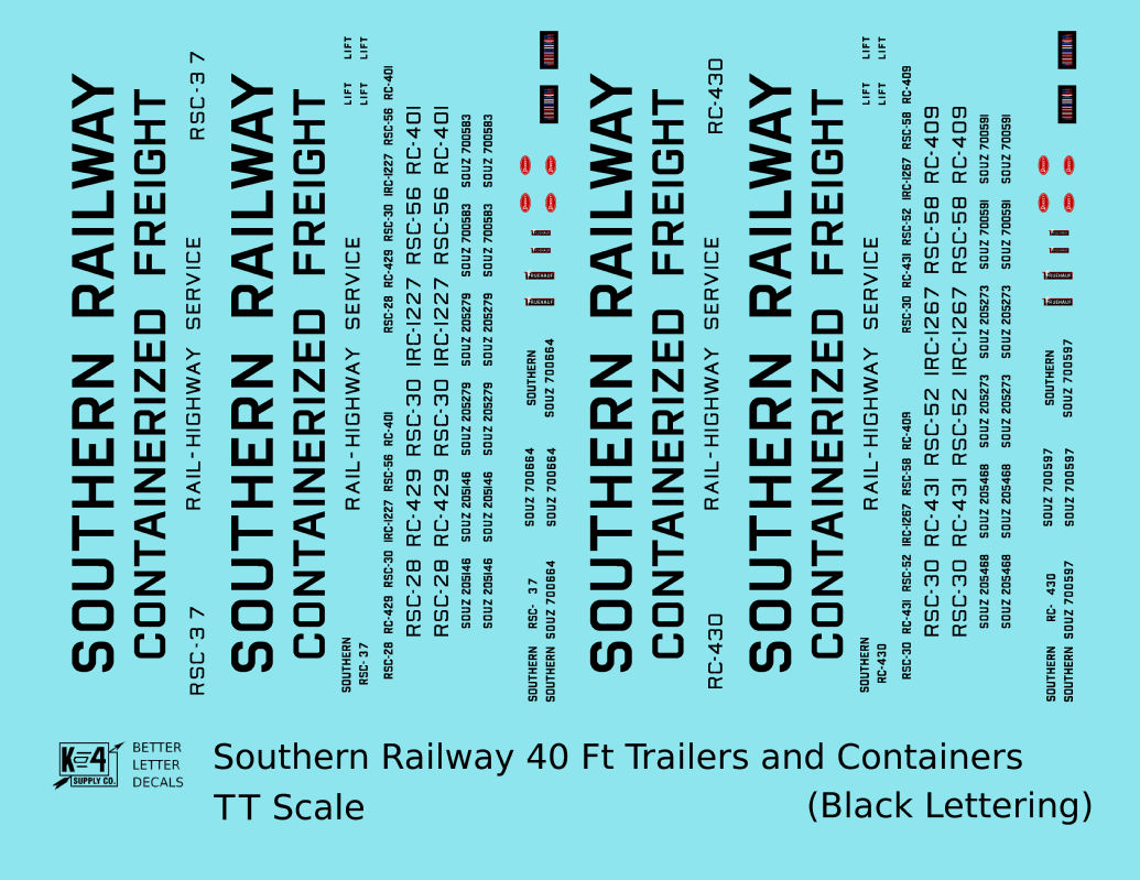 Southern Railway 40 Ft Semi Trailer Or Intermodal Container Black  - Decal - Choose Scale