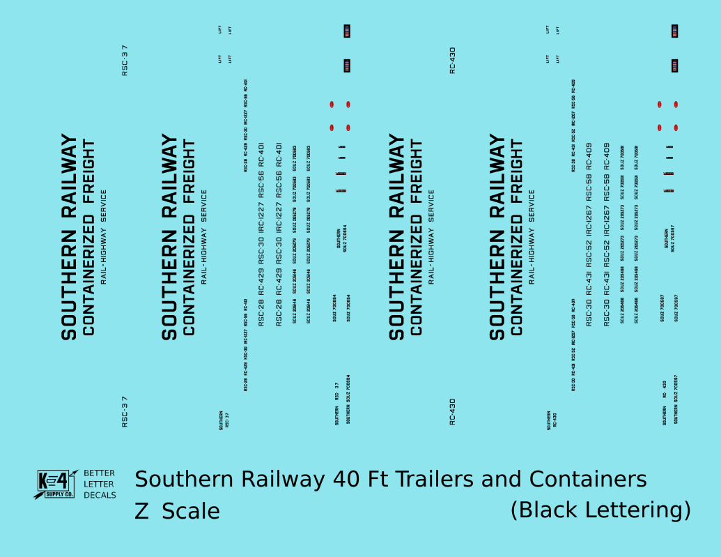 Southern Railway 40 Ft Semi Trailer Or Intermodal Container Black  - Decal - Choose Scale