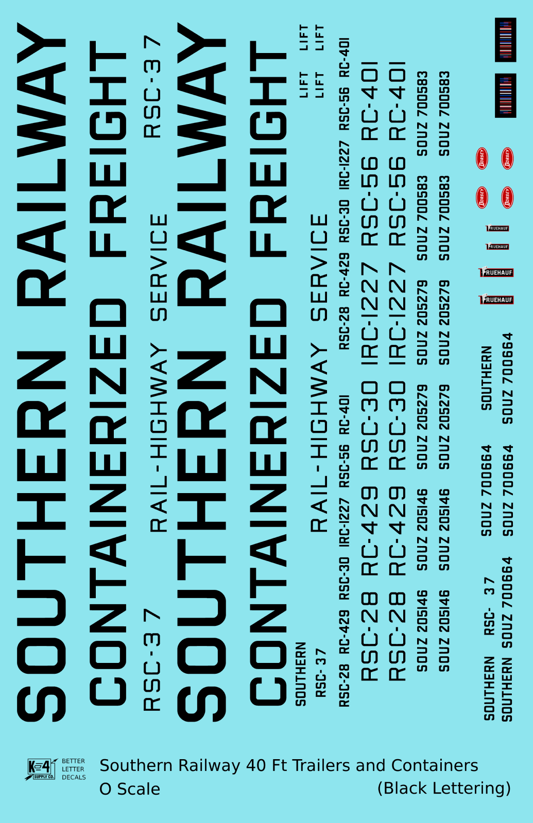 Southern Railway 40 Ft Semi Trailer Or Intermodal Container Black  - Decal Sheet