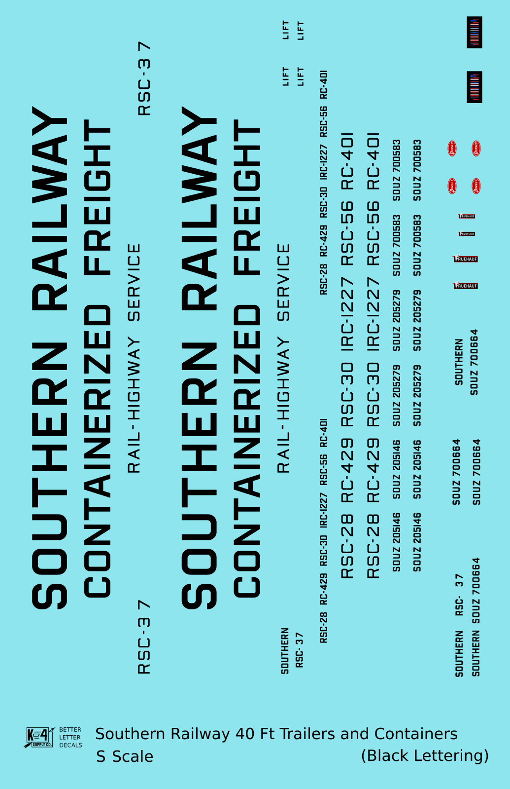 Southern Railway 40 Ft Semi Trailer Or Intermodal Container Black  - Decal - Choose Scale
