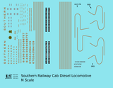 Southern Railway Cab Diesel Locomotive Gold  - Decal - Choose Scale