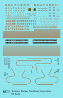 Southern Railway Cab Diesel Locomotive Gold  - Decal Sheet