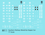 Southern Railway Woodchip Hopper Car White  - Decal - Choose Scale