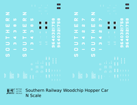 Southern Railway Woodchip Hopper Car White  - Decal - Choose Scale