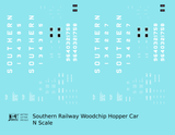 Southern Railway Woodchip Hopper Car White  - Decal - Choose Scale