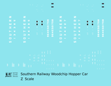 Southern Railway Woodchip Hopper Car White  - Decal - Choose Scale