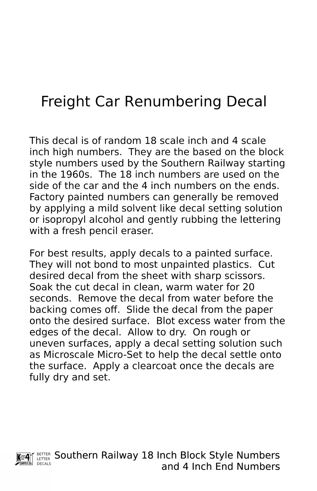 Southern Railway 18 Scale Inch Block Style Freight Car Numbers