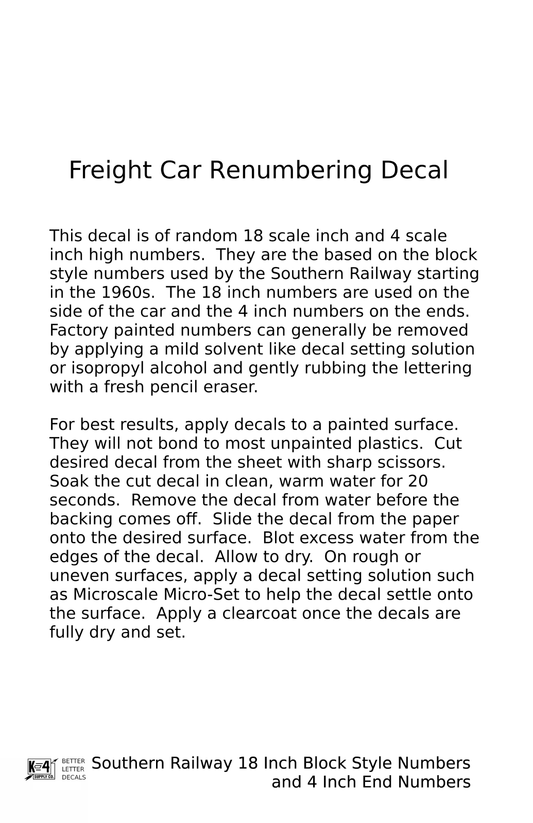 Southern Railway 18 Scale Inch Block Style Freight Car Numbers