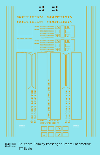 Southern Railway Passenger Steam Locomotive Dulux Gold  - Decal - Choose Scale