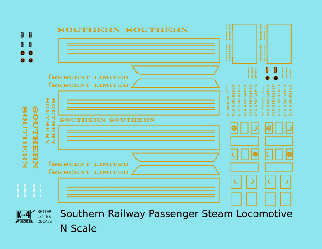 Southern Railway Passenger Steam Locomotive Dulux Gold  - Decal - Choose Scale