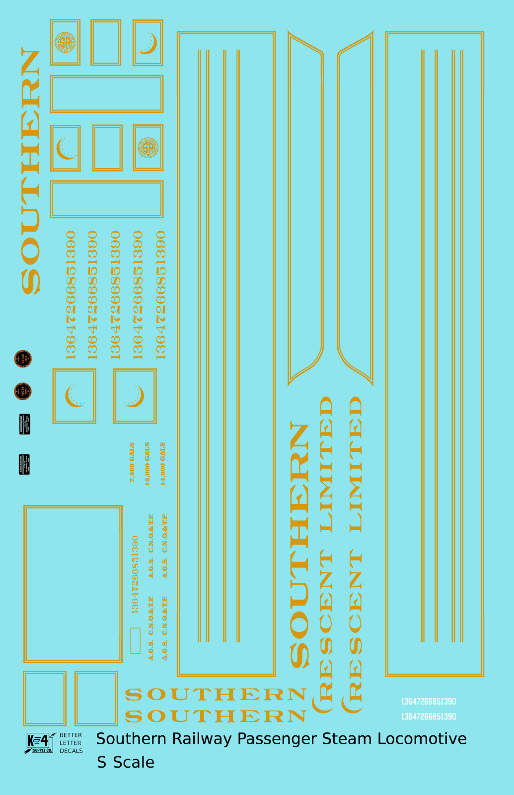 Southern Railway Passenger Steam Locomotive Dulux Gold  - Decal - Choose Scale