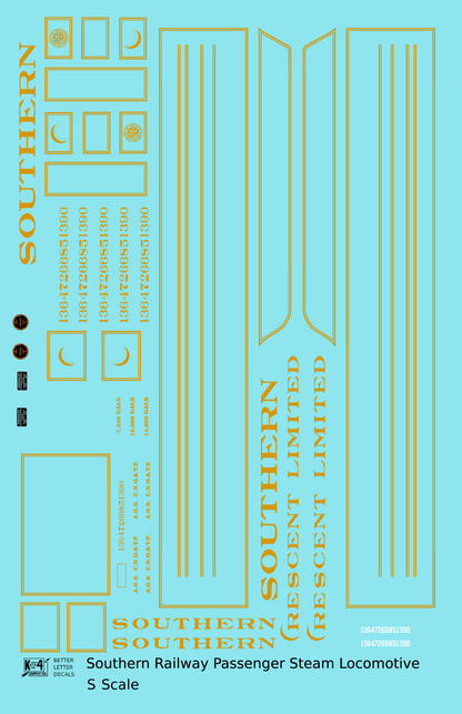 Southern Railway Passenger Steam Locomotive Dulux Gold  - Decal - Choose Scale