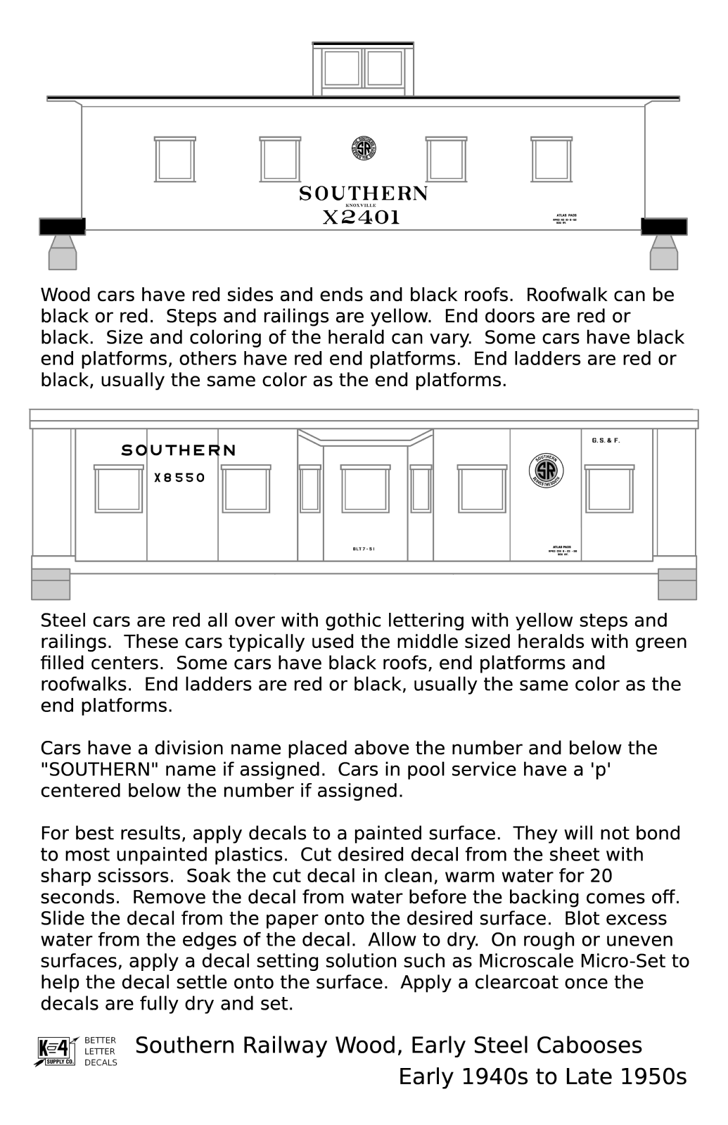 Southern Railway Wood Or Steel Caboose Yellow  - Decal