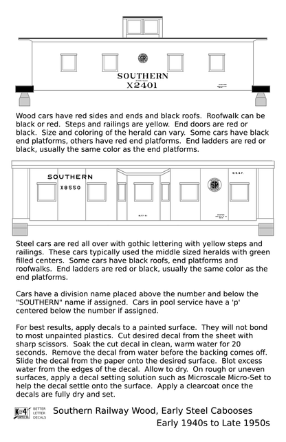 Southern Railway Wood Or Steel Caboose Yellow  - Decal