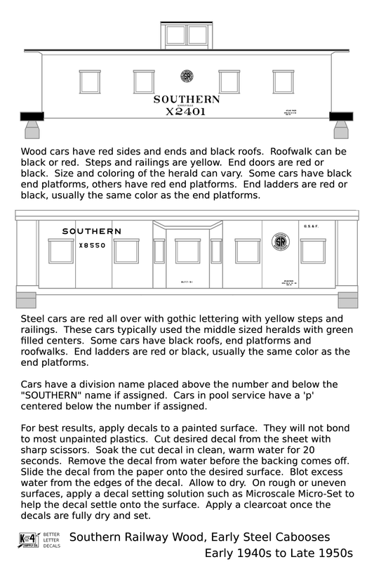 Southern Railway Wood Or Steel Caboose Yellow  - Decal