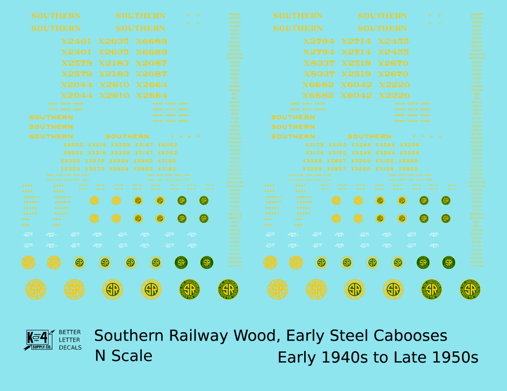 Southern Railway Wood Or Steel Caboose Yellow  - Decal - Choose Scale