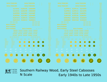Southern Railway Wood Or Steel Caboose Yellow  - Decal - Choose Scale