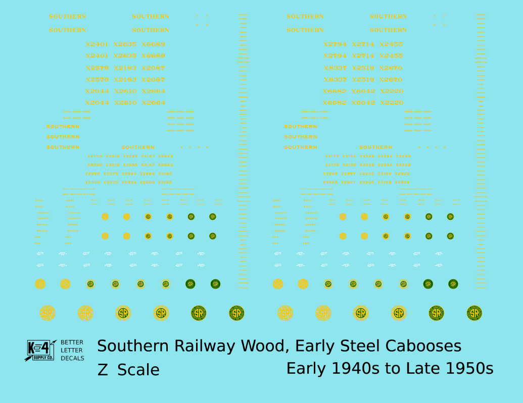 Southern Railway Wood Or Steel Caboose Yellow  - Decal - Choose Scale
