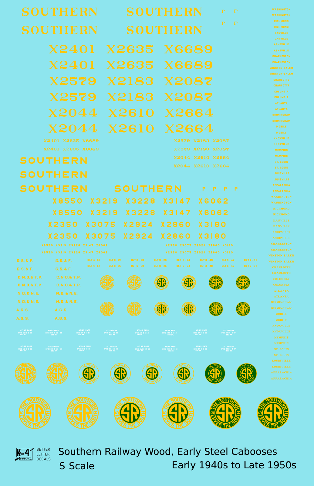 Southern Railway Wood Or Steel Caboose Yellow  - Decal - Choose Scale