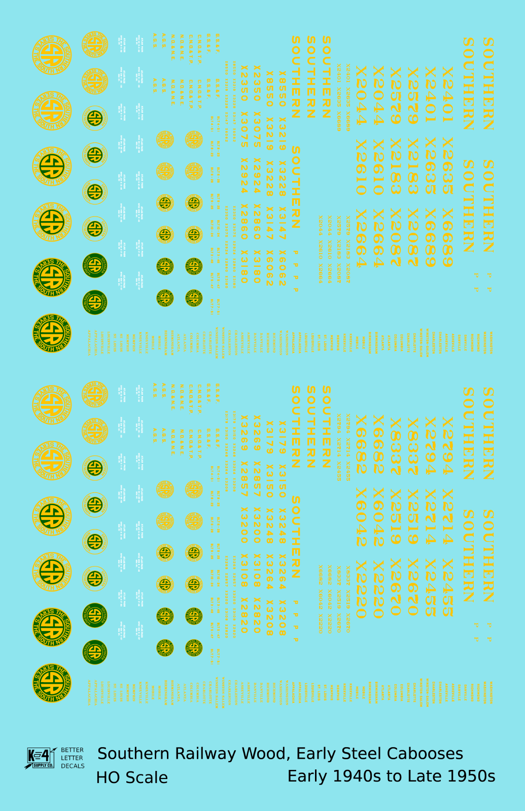 Southern Railway Wood Or Steel Caboose Yellow  - Decal - Choose Scale