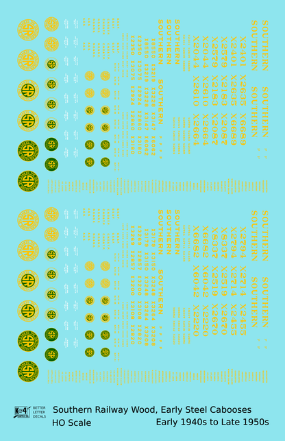 Southern Railway Wood Or Steel Caboose Yellow  - Decal - Choose Scale