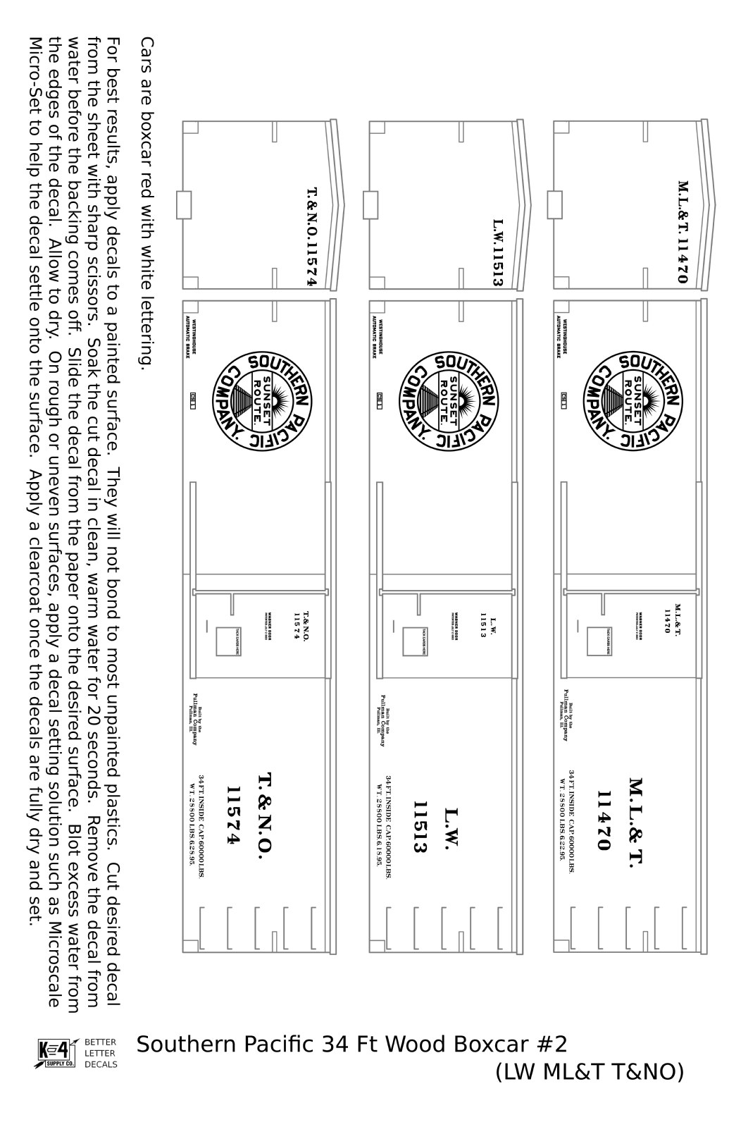 Southern Pacific 34 Ft Wood Boxcar White LW T&NO ML&T - Decal