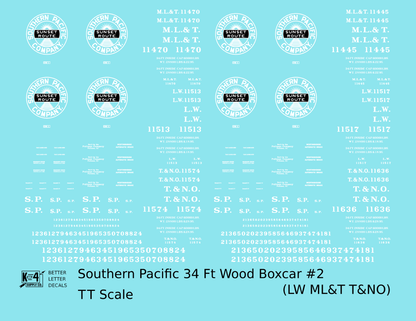 Southern Pacific 34 Ft Wood Boxcar White LW T&NO ML&T - Decal - Choose Scale