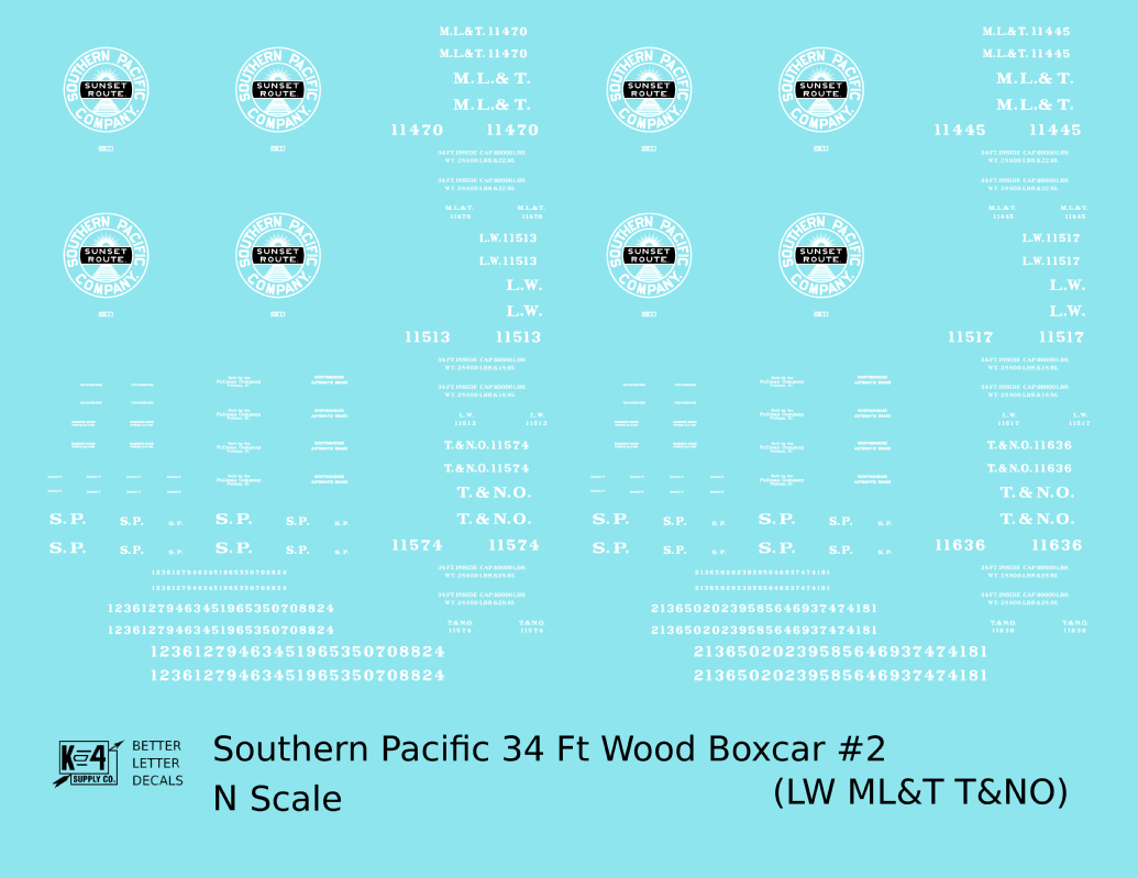 Southern Pacific 34 Ft Wood Boxcar White LW T&NO ML&T - Decal - Choose Scale