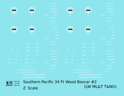 Southern Pacific 34 Ft Wood Boxcar White LW T&NO ML&T - Decal - Choose Scale
